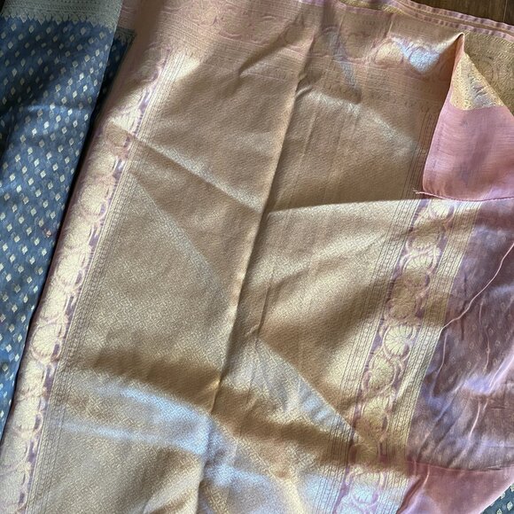 Grey Pink Banarasi Silk Blend Saree Buti Design Gold Pallu Festive - Picture 10 of 13